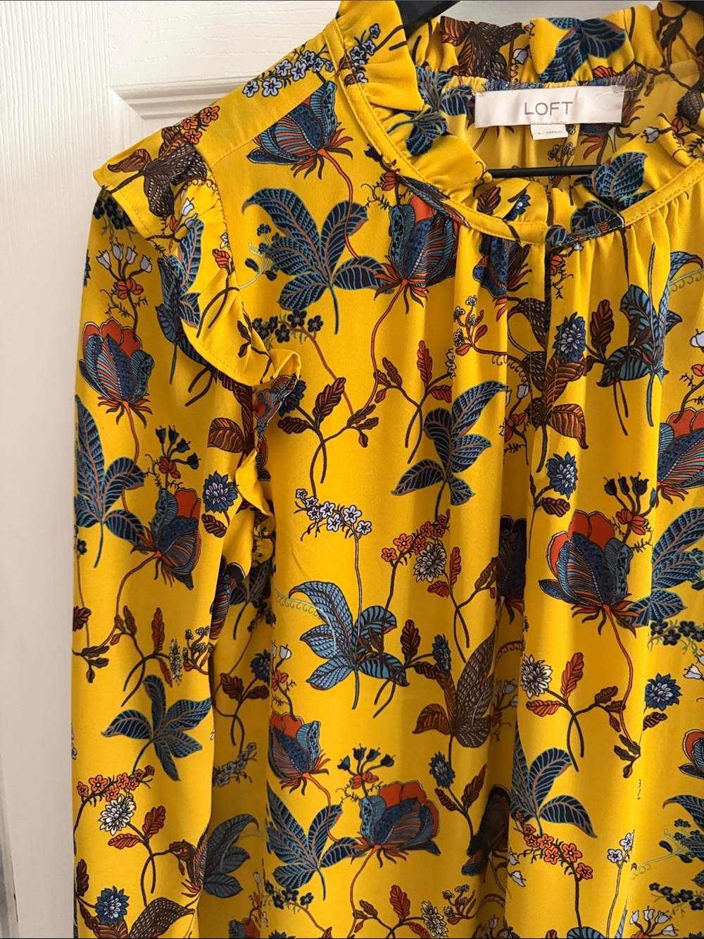 LOFT Yellow Floral Ruffled Long-Sleeve Blouse - Picture 3 of 11